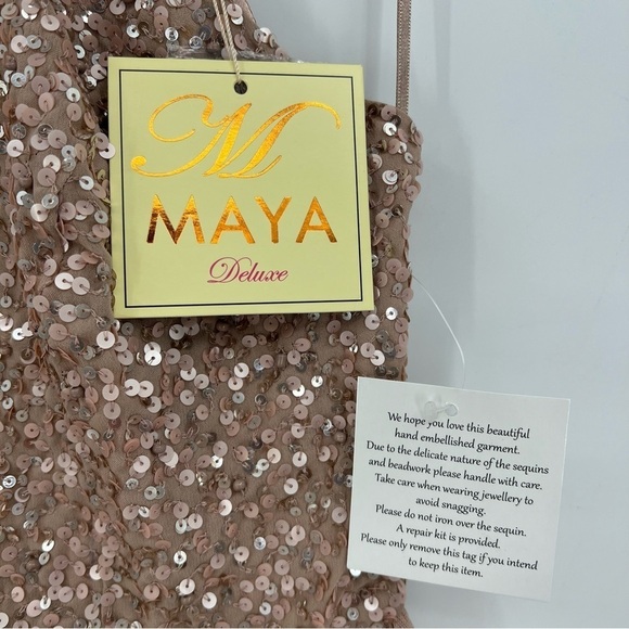 Maya Deluxe Fairy Tulle Sequin Embellished Halter Neck Maxi Dress Taupe Blush 8 - Picture 8 of 14